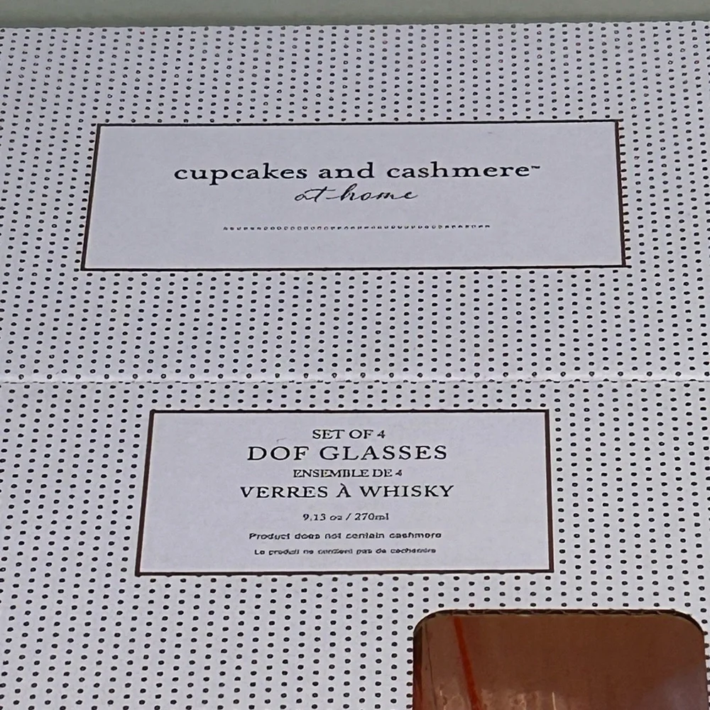 Cupcakes & Cashmere Set of 4 Peach DOF Glasses With Scalloped Rim NWTS
